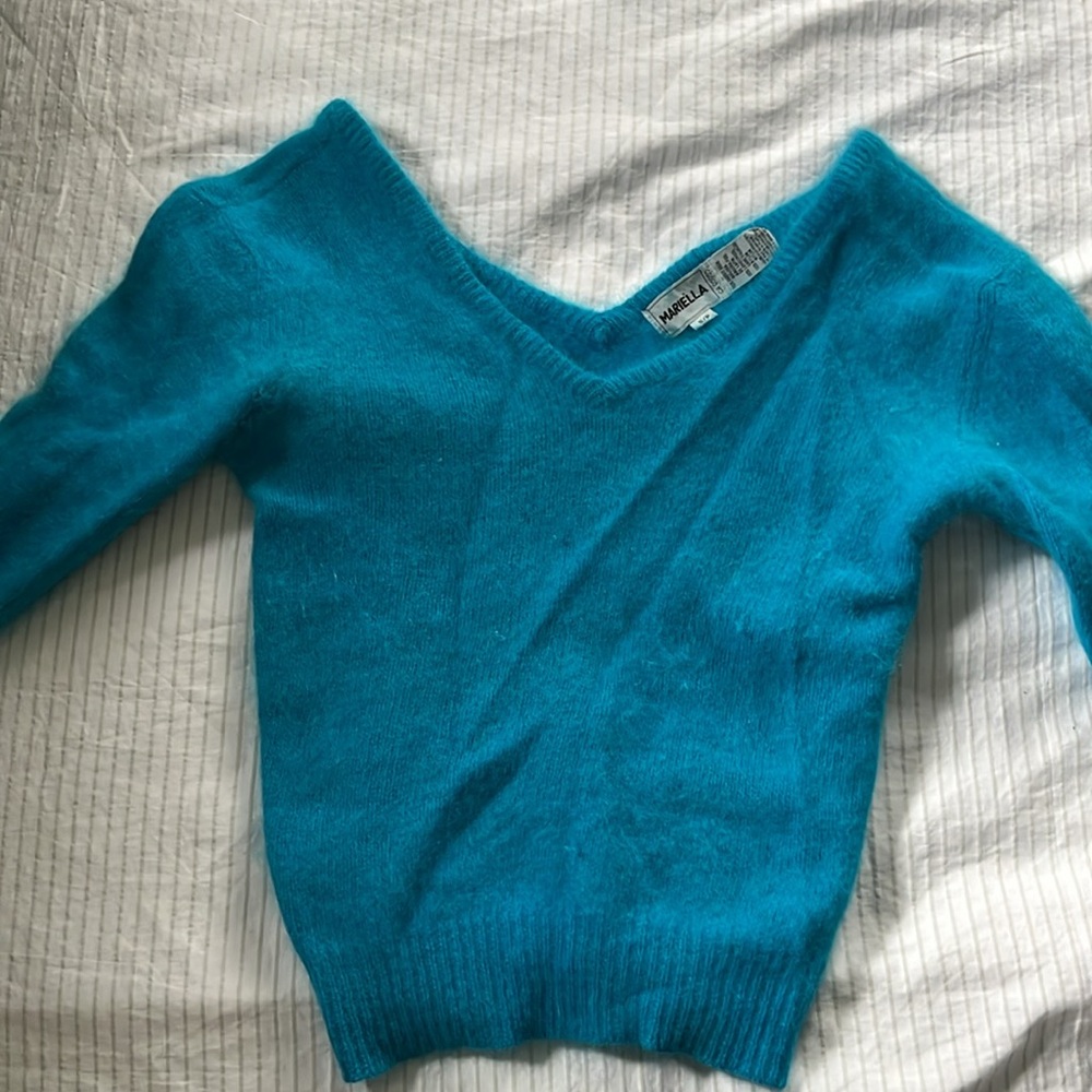 Bright blue rabbit fur sweater